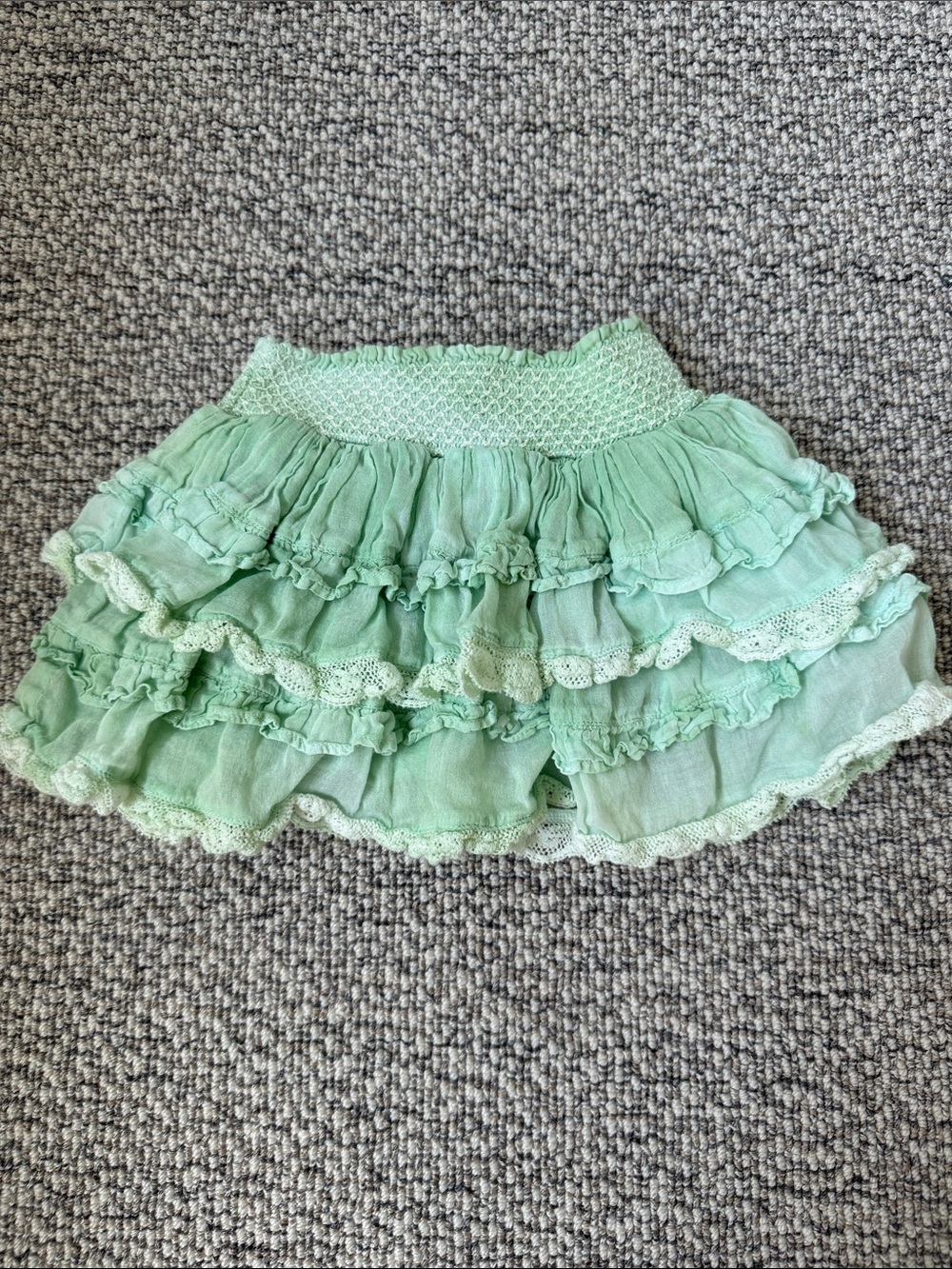 LoveShackFancy Mint Green Ruffled Tiered Mini Skirt